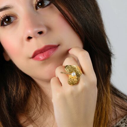 Δαχτυλίδι καρδιά ασημένιο ζαγρέ με μαργαριτάρι | Lalino.gr