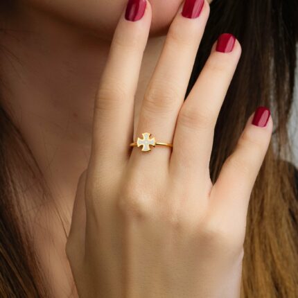 Δαχτυλίδι σταυρός ασημένιο με σμάλτο |  Lalino.gr