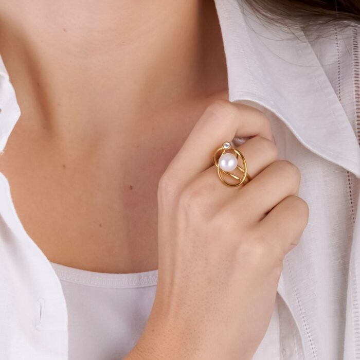 Δαχτυλίδι με μαργαριτάρι και πέτρα ζιργκόν | Lalino.gr
