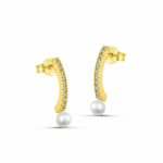 Ασημένια σκουλαρίκια με μαργαριτάρι και ζιργκόν | Lalino.gr