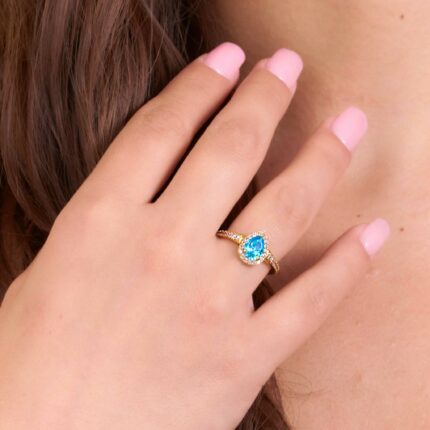 Δαχτυλίδι μονόπετρο δάκρυ ροζέτα | Lalino.gr