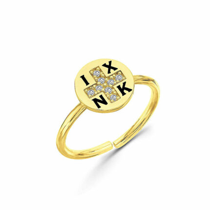 Ασημένιο δαχτυλίδι με ΙΧΝΚ και σταυρό με πέτρες ζιργκόν | Lalino.gr