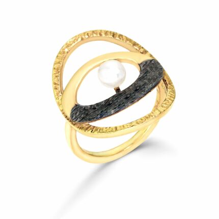 Δαχτυλίδι με μαργαριτάρι και μαύρο ρόδιο | Lalino.gr