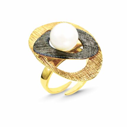 Δαχτυλίδι με φυσικό μαργαριτάρι και μαύρο ρόδιο | Lalino.gr