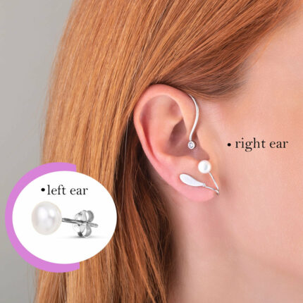 Ear cuff σκουλαρίκι μαργαριτάρι φύλλο | Lalino.gr