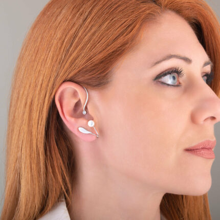 Ear cuff σκουλαρίκι μαργαριτάρι φύλλο | Lalino.gr