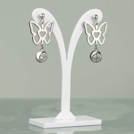 Κρεμαστά ασημένια σκουλαρίκια πεταλουδίτσα | Lalino.gr