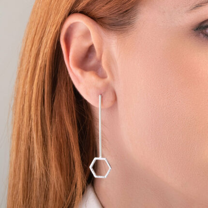 Ασημένια κρεμαστά σκουλαρίκια πολύγωνο | Lalino.gr