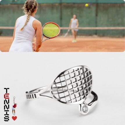 Ασημένια Ρακέτα Tennis Δαχτυλίδι με Ζιργκόν