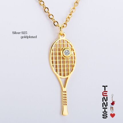 Tennis Κολιέ Ασημένια Ρακέτα με Ζιργκόν